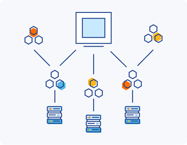 Illustration of a complex architecture of an interface related to multiple microservices and servers