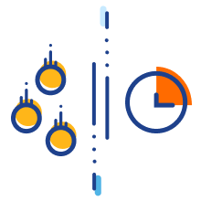 Icon of coins falling down on the left side and an agile timer on the right