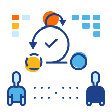 Icon of two people exchanging information with agile graphic in the background