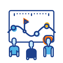 Icon of three people looking at a board with timeline