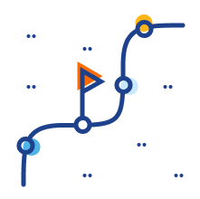 Illustration of a curved timeline with a flag on one of the time points