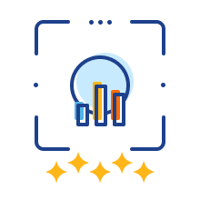 Icon illustrating a camera focus targeting a bar chart