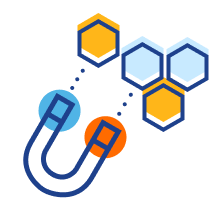 Illustration of a magnet that attracts a group of hexagons