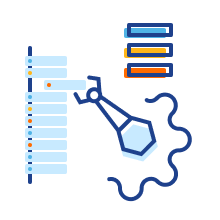 Icon of a robotic arm powered by a gear moving objects on a rack