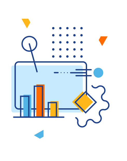 Illustration of a screen with bar chart and gear overlapping it