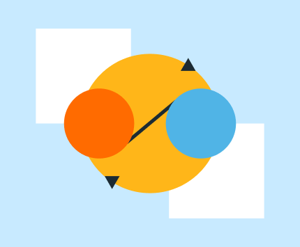 Illustration of circles connected to each other circling within the center of a bigger circle