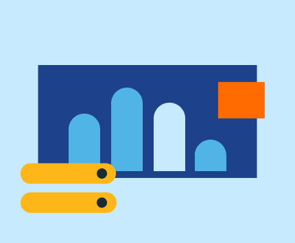 Illustration of geometric shapes forming a vitals chart panel and few app list items