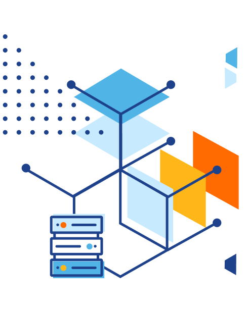 Illustration of isometric scheme of thin plates connected to a server