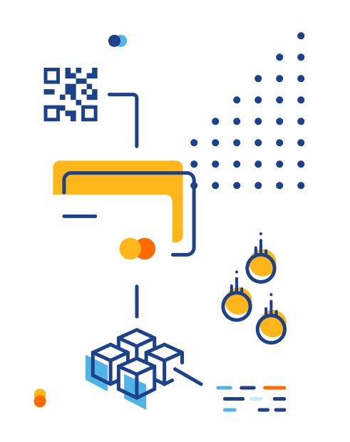 Illustration of a credit card linked to different digital assets