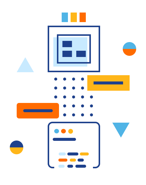 Illustration of snippets moving up and down from a simplified display with analogous elements to a more detailed and modern display