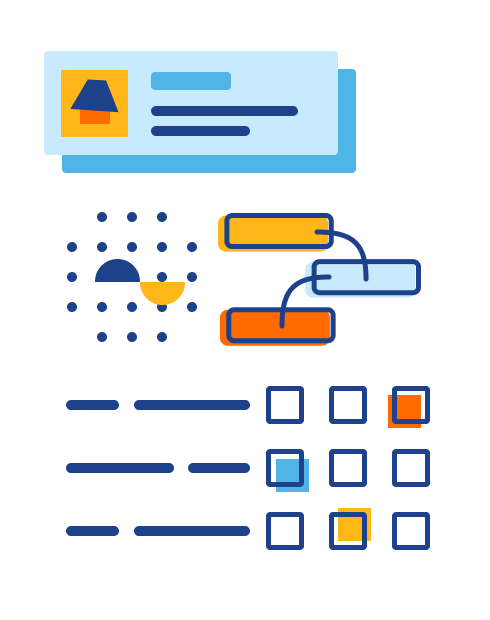 Illustration of a profile card followed by a detailed checklist