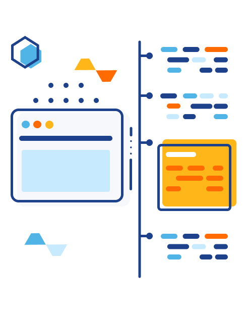 Illustration of a screen showing a layout and a long list of code rows split by a line between them