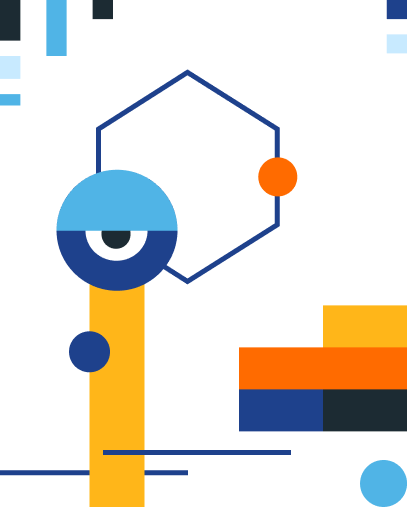 Abstract illustration of an eye scanning the front and some blocks in the background