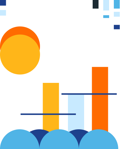 Abstract illustration of a sun over a sea and a chart data rising from it