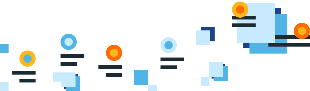 Illustration of geometric shapes scattered horizontally some of which resemble ducuments and profile headers