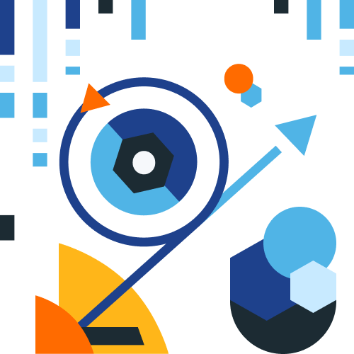 Abstract illustration of agile circle and data strips flowing vertically downwards