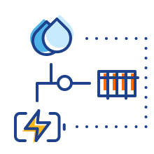 Energy & Utilities, icon of different utilities connected with a pipe