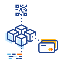 Fintech, icon of blockchain, credit card and qr code