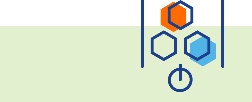 Icon of three hexagons with a power switch symbol