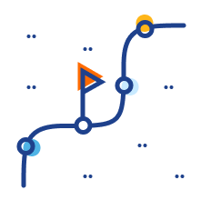 Illustration of a curved timeline with a flag on one of the time points