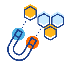 Illustration of a magnet that attracts a group of hexagons